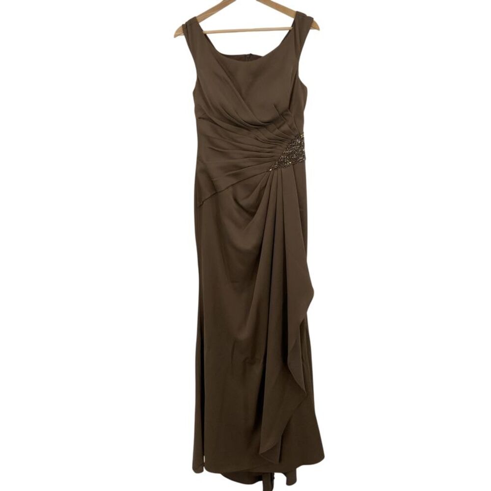 Cameron Blake Scoop Neck Evening Gown Brown 8